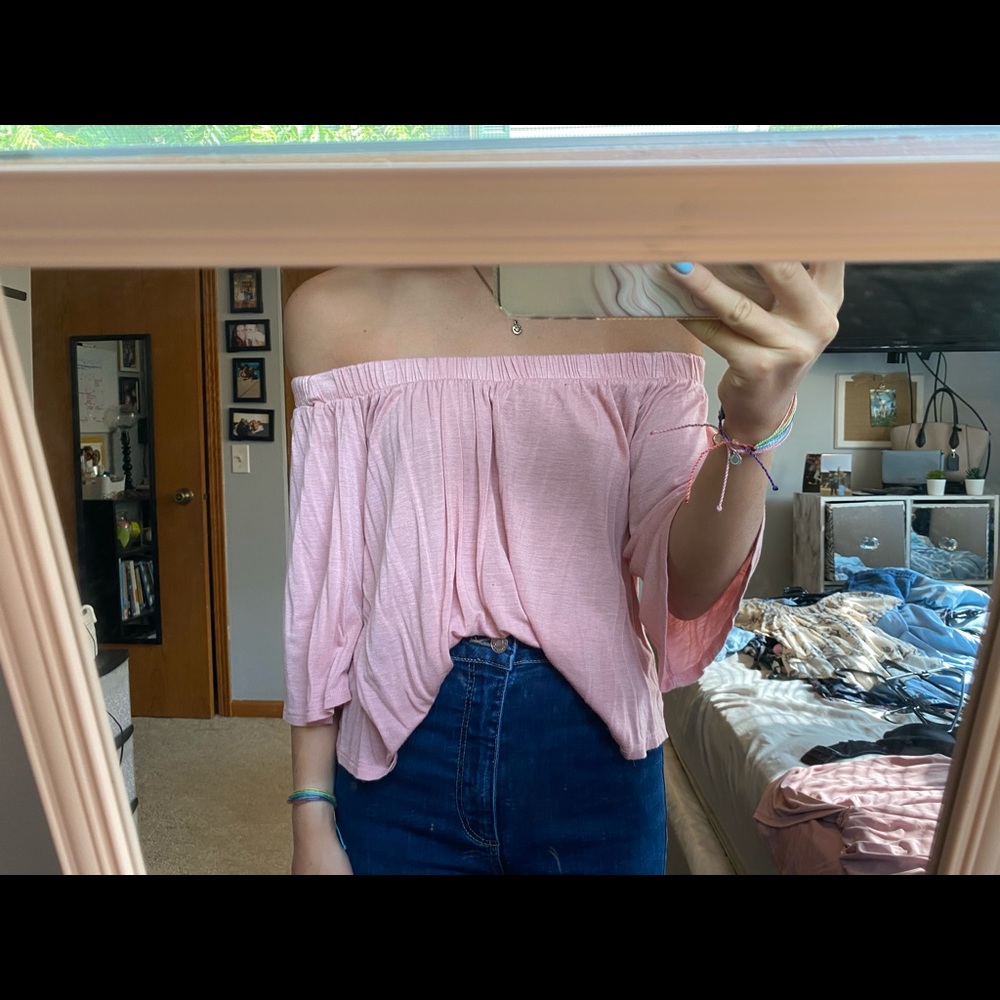 Light Pink Flowy Off The Shoulder Top